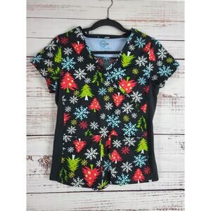Gem Medical Scrub Top XS Womens V Neck Short Sleeve Christmas Holiday Work